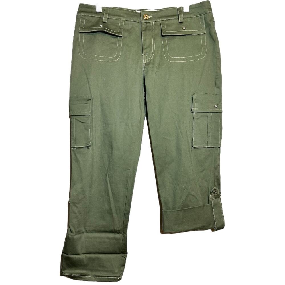 Baby Phat Cargo Pants Convertible Mid Rise Flap Pockets Rolled Hem Olive 9 35x27
